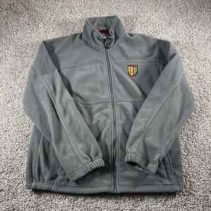 LL Bean Sweater Mens Medium Gray Fleece Soft Full Zip Mannheim Steamrollers Logo